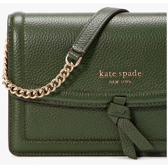 S Kate Spade Knott Flap Crossbody Bag Dark Green Leather Purse K6830 NWT $248 - Picture 5 of 11